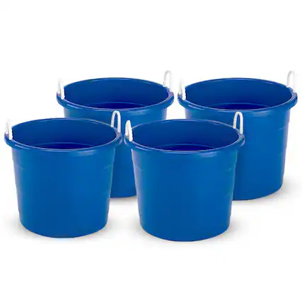 Front. Homz - Homz 18 Gal Plastic Open Storage Round Utility Tub with Handles, Blue (4 Pack) - Blue.