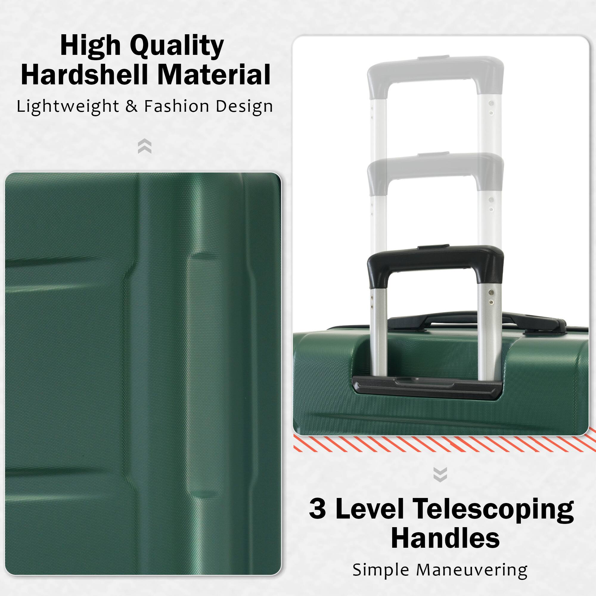 High Quality Hardshell Material  
Lightweight & Fashion Design  

3 Level Telescoping Handles  
Simple Maneuvering
