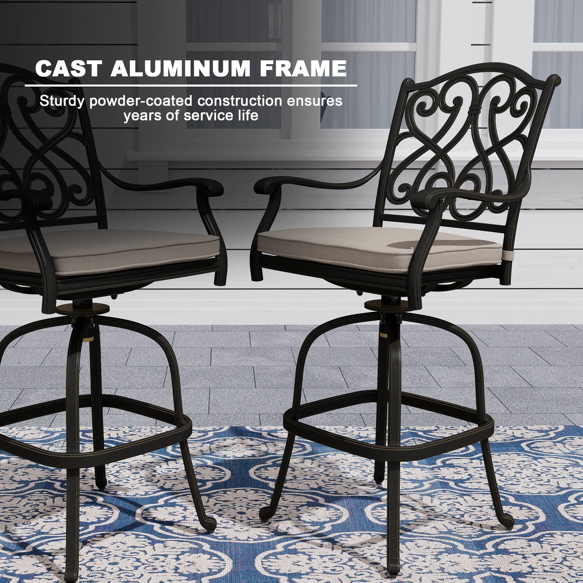 CAST ALUMINUM FRAME  
Sturdy powder-coated construction ensures years of service life