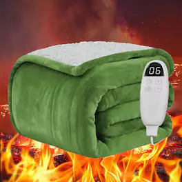 AENKYO - 50"x60" Heated Blanket Throw Blanket Fast Heating Flannel Electric Blanket with 4 Time Settings 6 Heating Settings - Green
