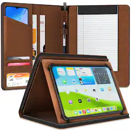 KHOMO ACCESSORIES - Universal Padfolio Case – Tablet Organizer with Notepad Holder for iPad 10th/11th Gen, iPad Pro 11, iPad 7-10.9" - Brown
