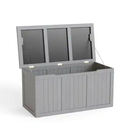 Front. APRILSOUL - 67 Gallon Wooden Deck Box with Spacious Storage Durable Weather Resistant - Gray.