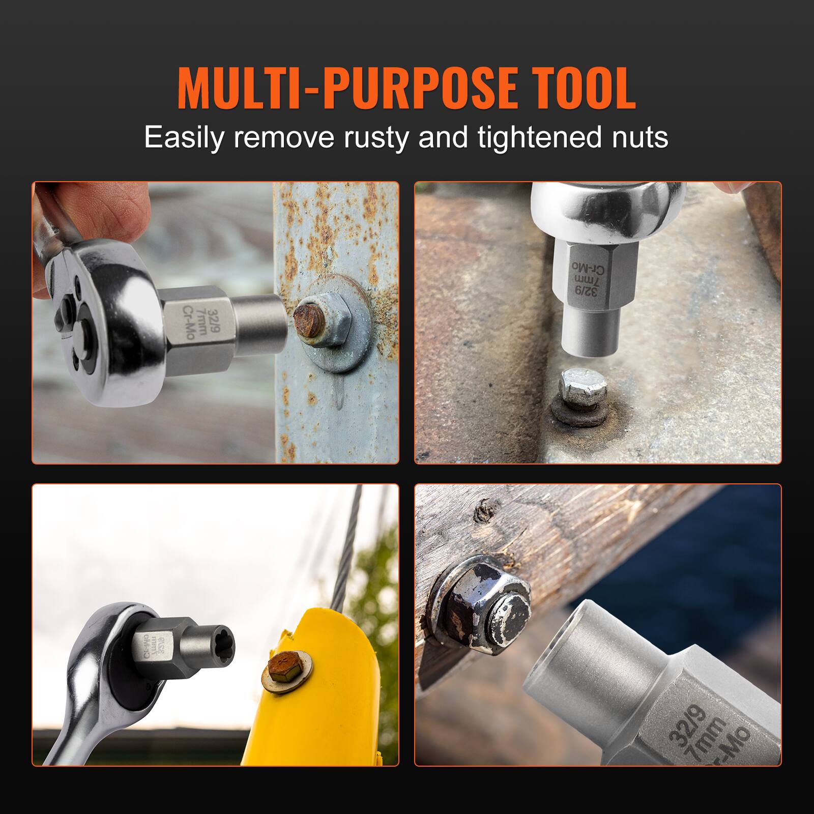 MULTI-PURPOSE TOOL  
Easily remove rusty and tightened nuts  

Cr-Mo 7mm 32/9  
Cr-Mo 7mm 32/9  
Cr-Mo 7mm 32/9