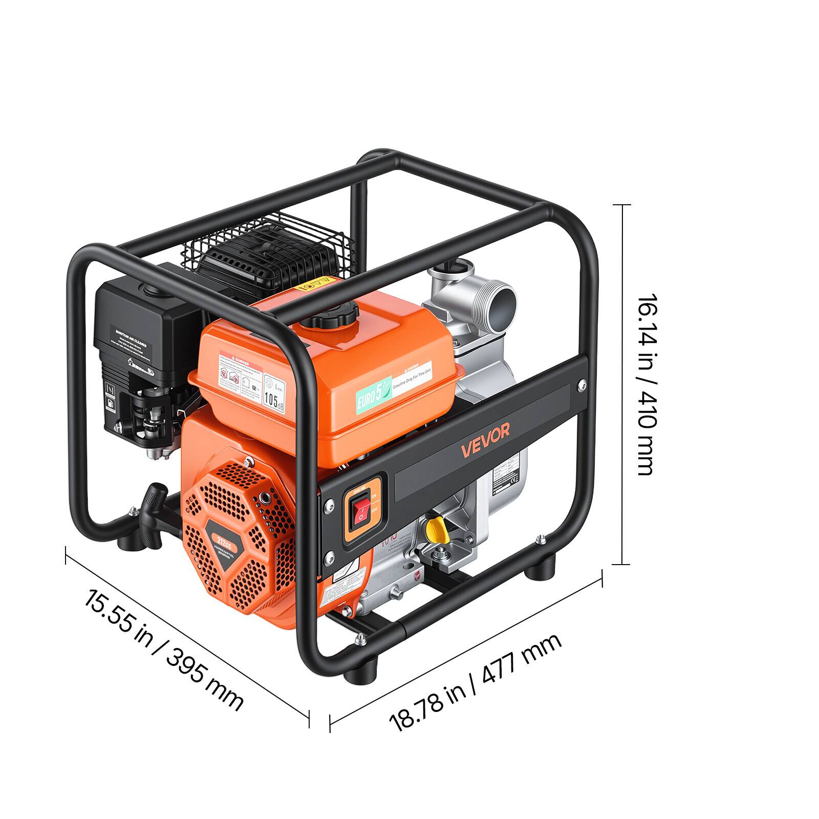 I. F R 105 a 15.55 in / 395 mm, 18.78 in / 477 mm, 16.14 in / 410 mm