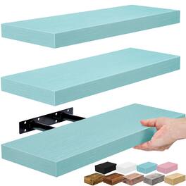 3 Pack (16"x5") Sorbus Floating Wall Shelves for Bedroom, Decor, Kitchen, Living Room - for Trophies, Frames, Bookshelf - Blue