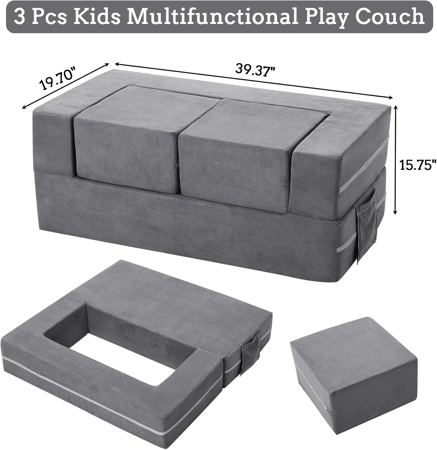 3 Pcs Kids Multifunctional Play Couch  
19.70" x 39.37" x 15.75"