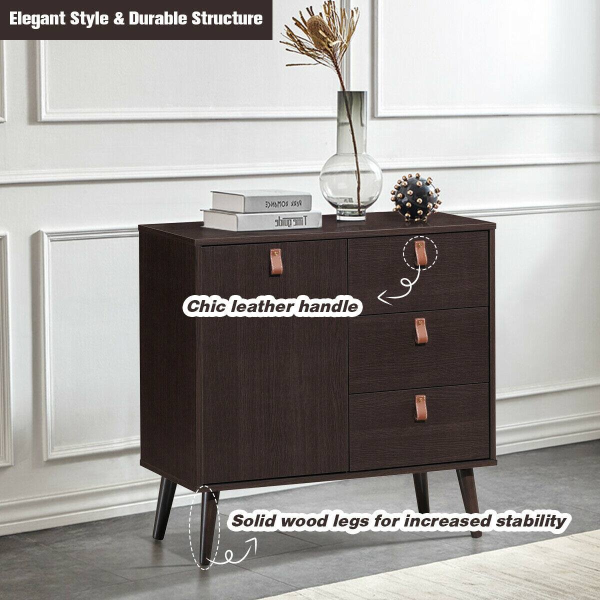 Elegant Style & Durable Structure, Chic leather handle, Solid wood legs for increased stability
