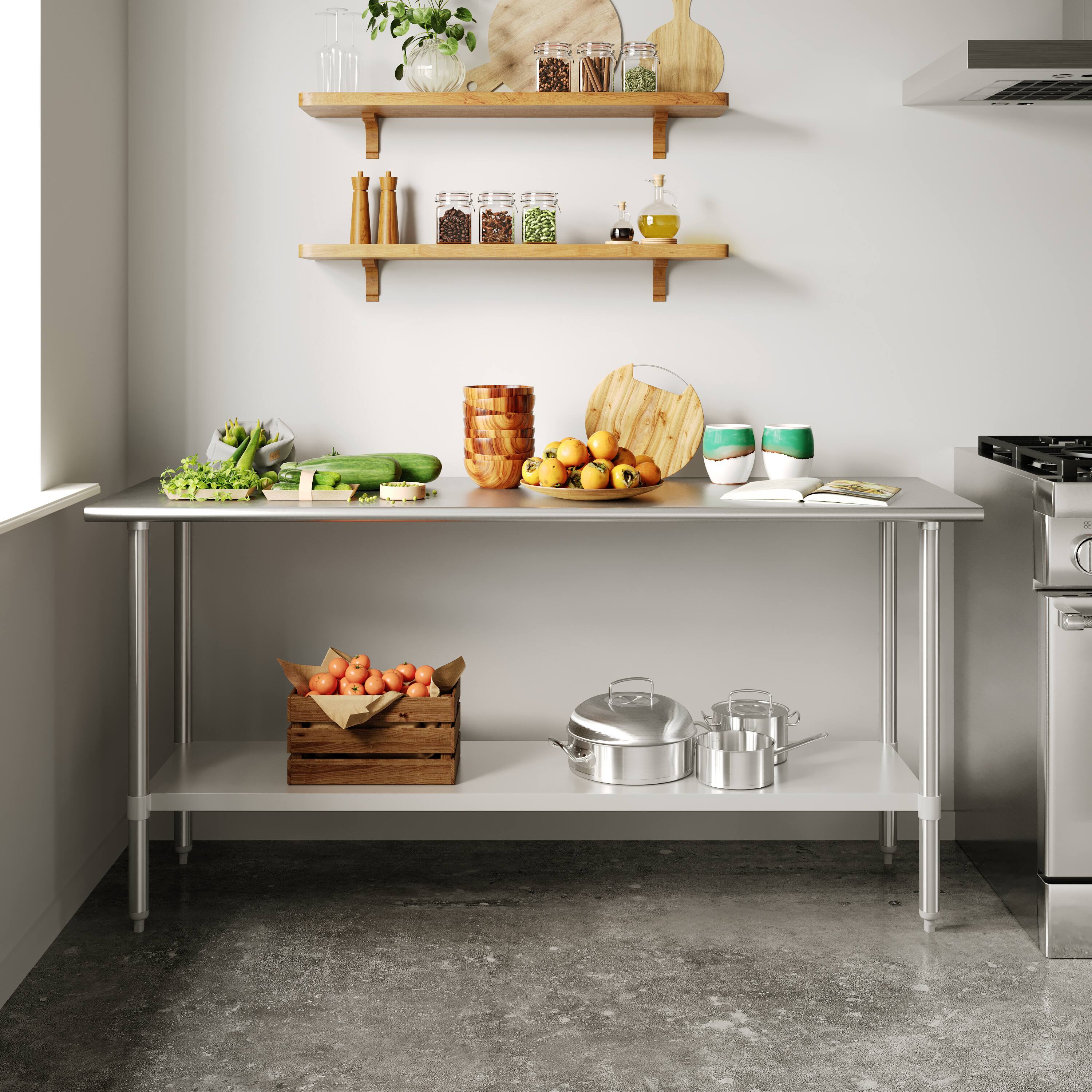 Alt View 1. Flash Furniture - Reese 24x72 Portable Prep and Work Table with NSF Certified 18 Gauge Stainless Steel Top Shelf and Adjustable Galvanized - Gray.