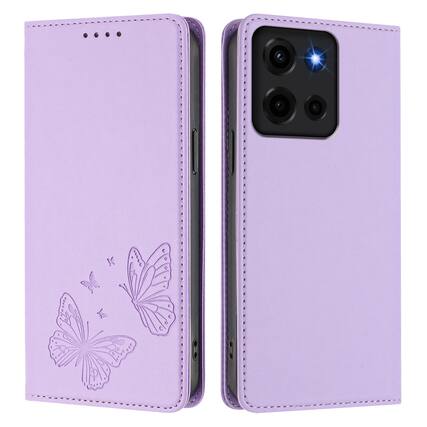 Front. Dteck - For Motorola Moto G Play (2026) Butterfly Embossed PU Leather RFID Blocking Flip Kickstand Wallet Case with Card Slots - Purple.