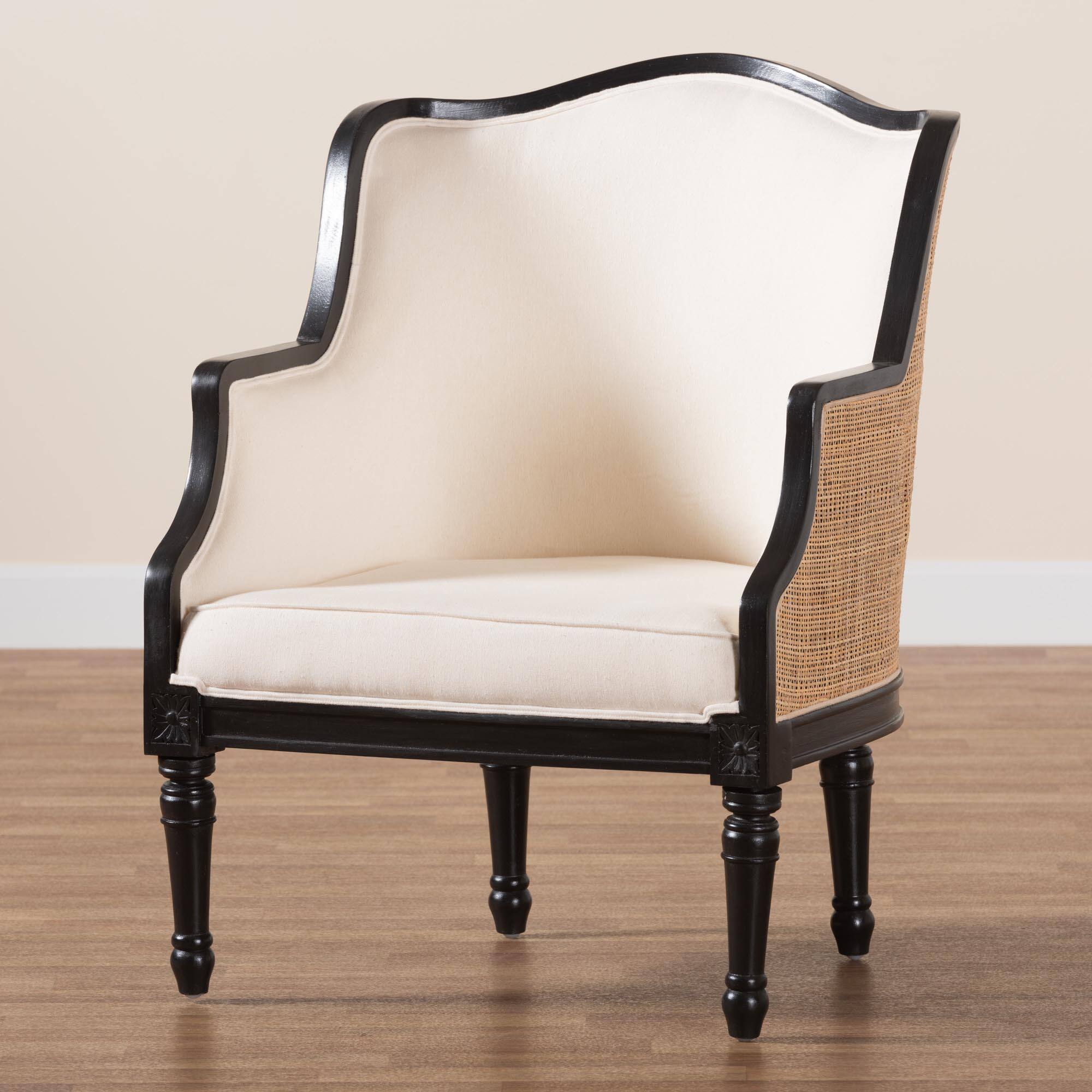 Alt View 5. bali & pari - Elizette Traditional French Fabric and Finished Wood Accent Chair - Beige/Black.