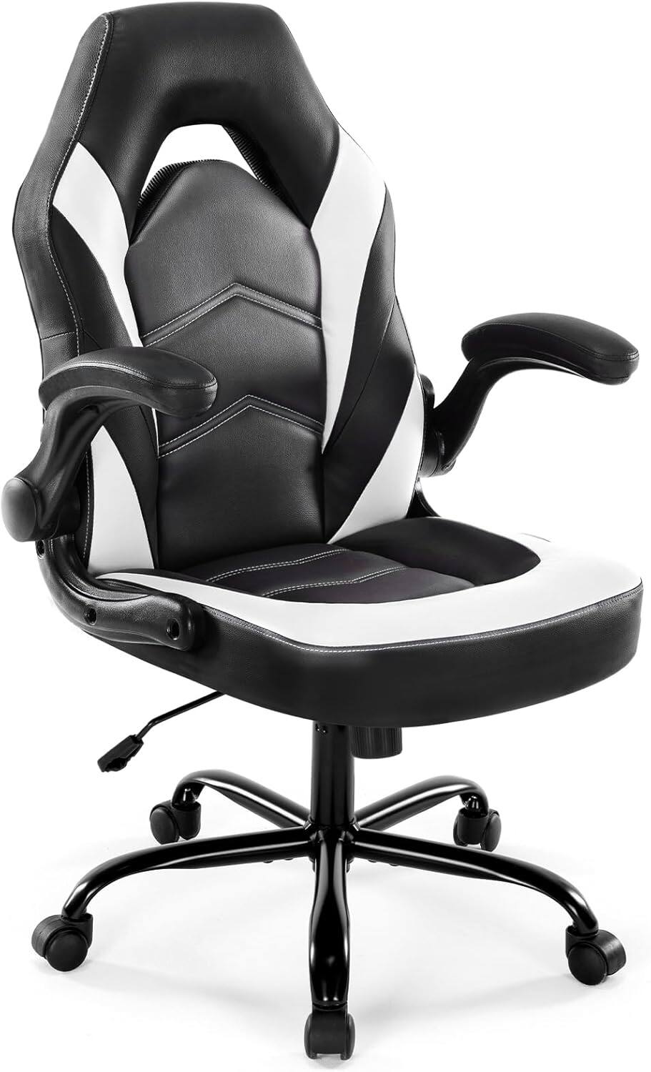Angle. Sweet - Gaming Chair Office Desk Leather Ergonomic Computer Chairs for Adults, Teens - Black White.