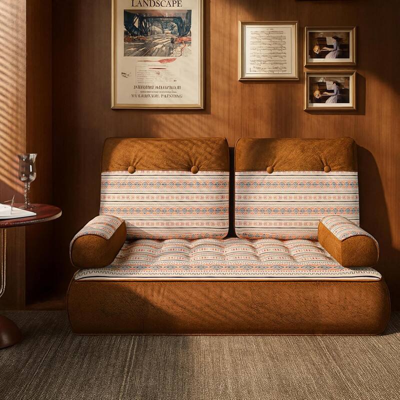 wowmax - 47" Modular Floor Sofa, 4-in-1 Velvet Chaise Lounge with Pillows for Living Room & Bedroom, Back Support & Armrest. - Orange