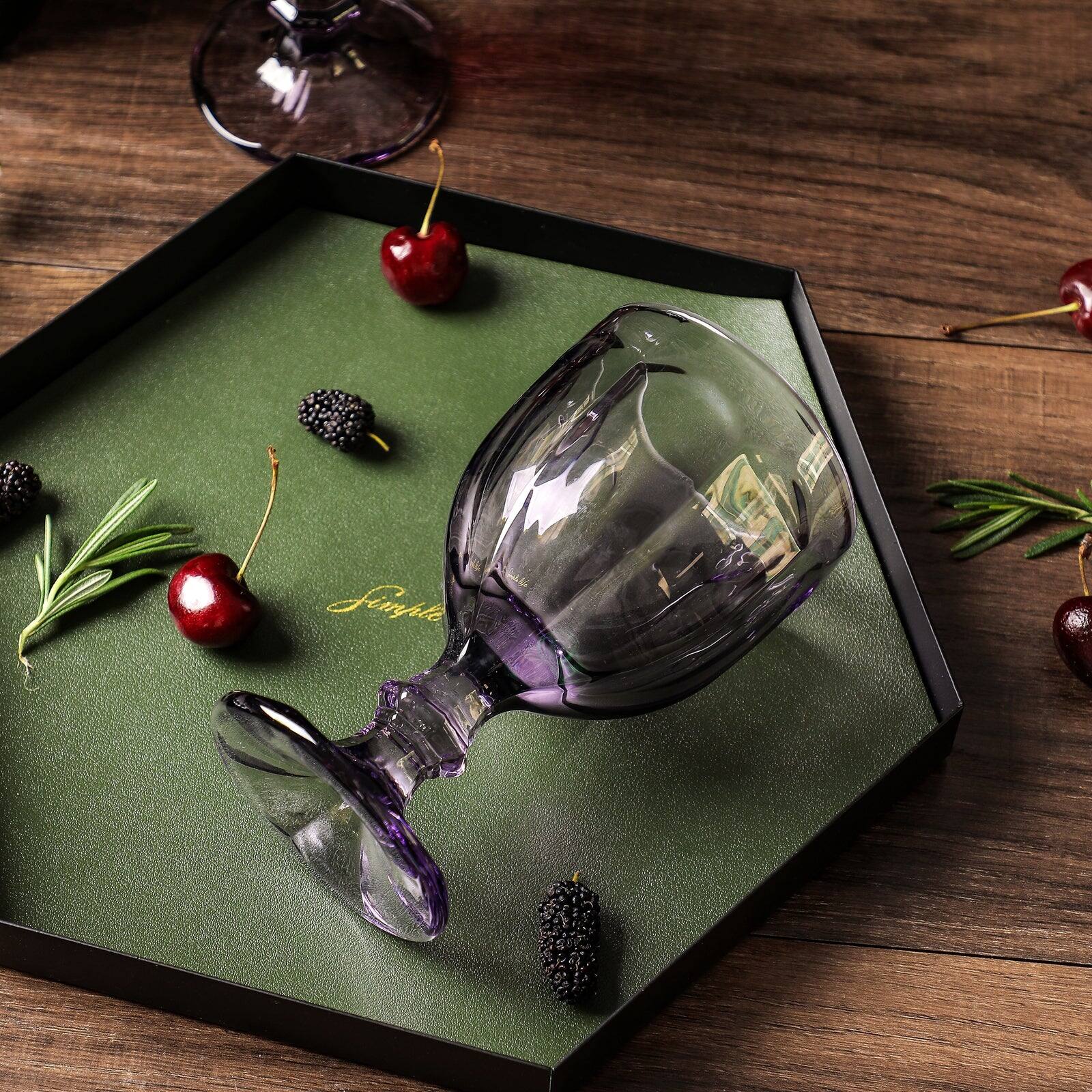 Alt View 1. BreeBe - Vintage Embossed Glass Goblet (10.2 oz. set of 6) - Purple.