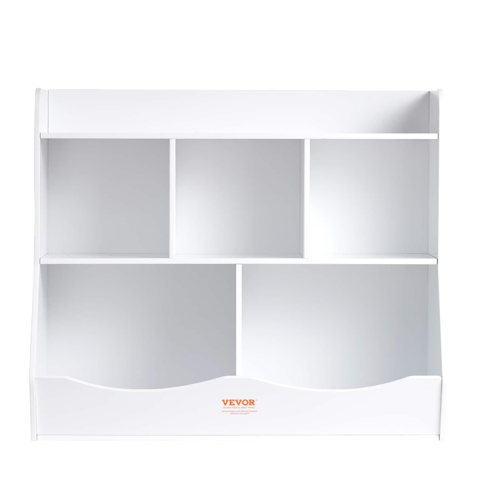 Front. VEVOR - Wood Kid Storage Cubby, Toy Storage Organizer with Bookshelf, 5-Cubby Wood Toy Storage Cabinet, Children Book Toy Shelf - White.