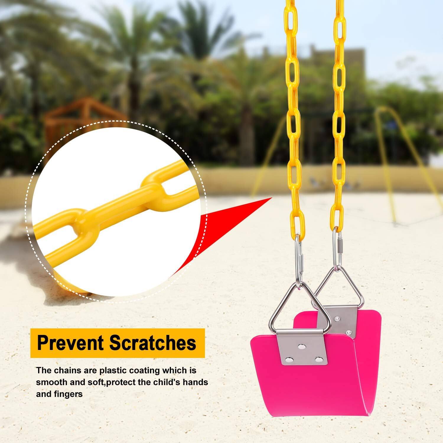 Prevent Scratches

The chains are plastic-coated, which is smooth and soft, protecting the child's hands and fingers.