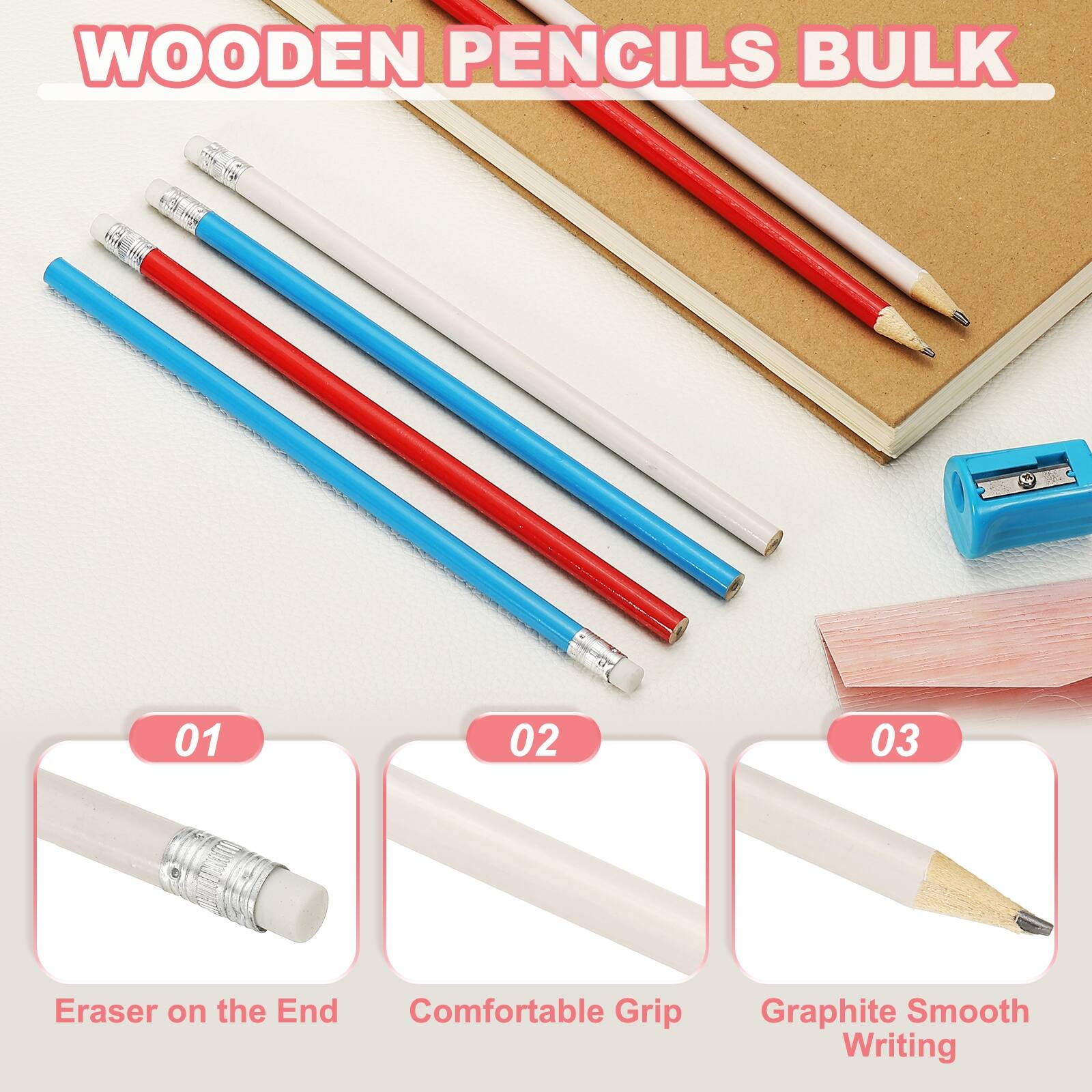 WOODEN PENCILS BULK

1. Eraser on the End
2. Comfortable Grip
3. Graphite Smooth Writing