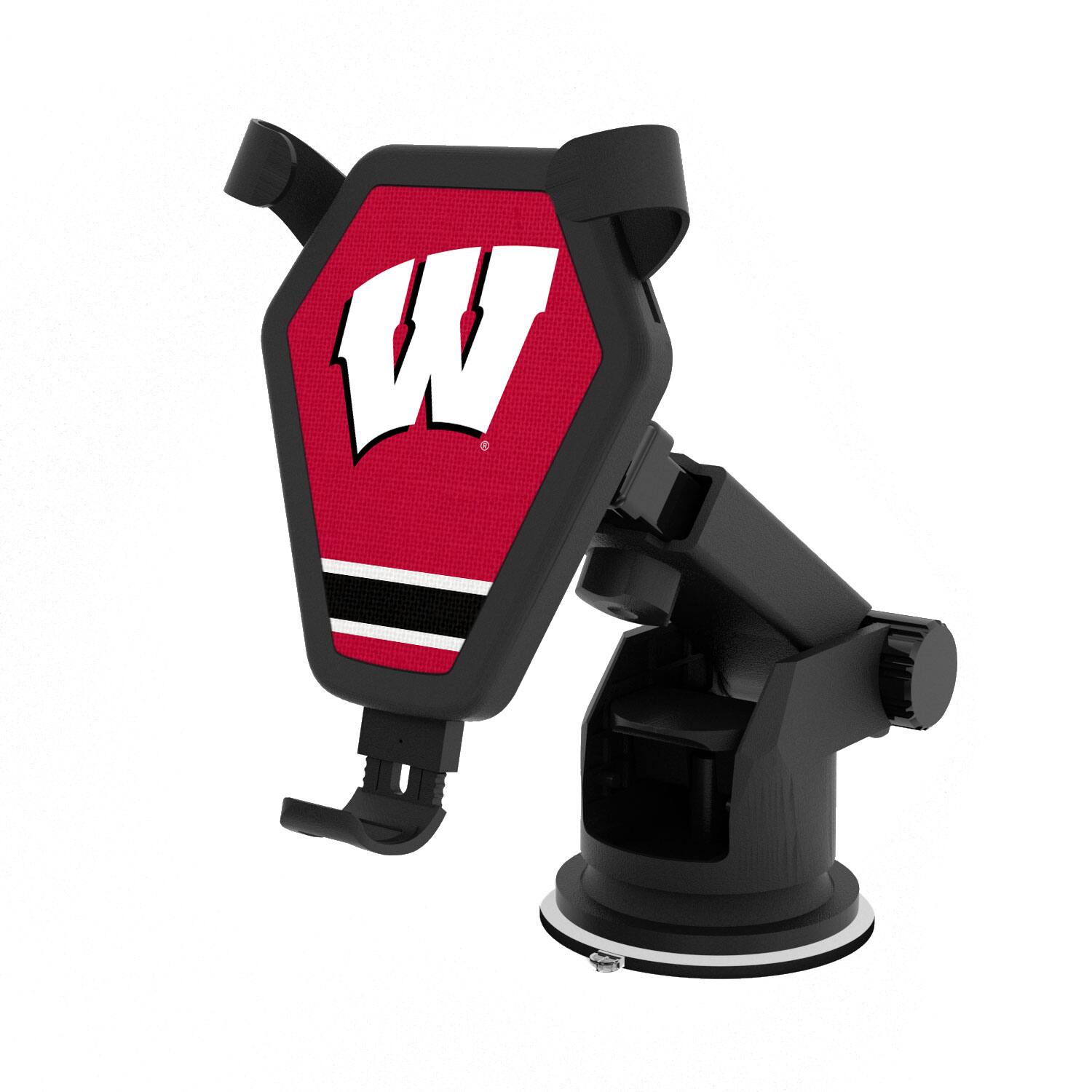 Front. Keyscaper - Wisconsin Badgers Stripe Design Wireless Car Charger - Multicolor.