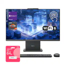 Lenovo - IdeaCentre 27" FHD Touchscreen All-in-One - Wireless K&M - AMD Ryzen 7 8845HS - 64GB RAM, 2TB SSD - Adata 64GB USB Drive - Gray