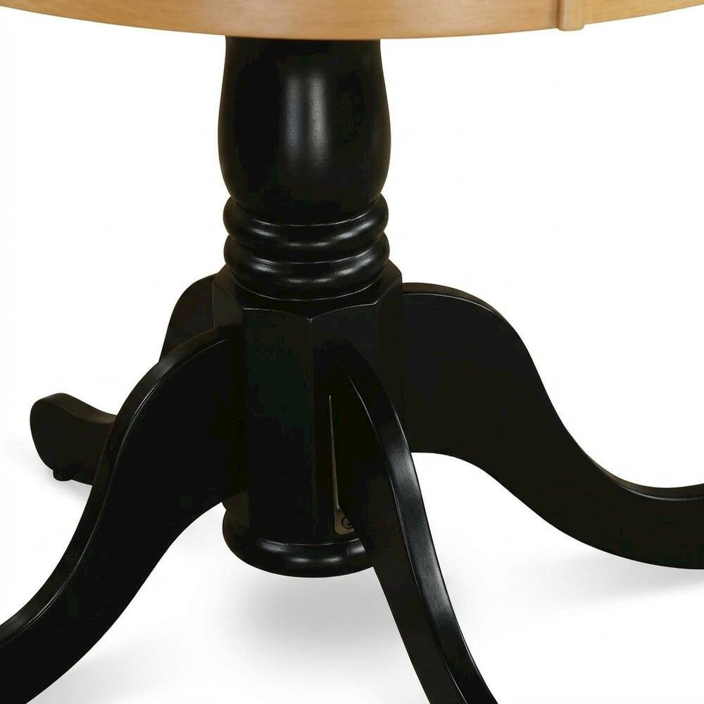 Back. FurniFact - Oak Black Round Pedestal Dining Table - Oak & Black.