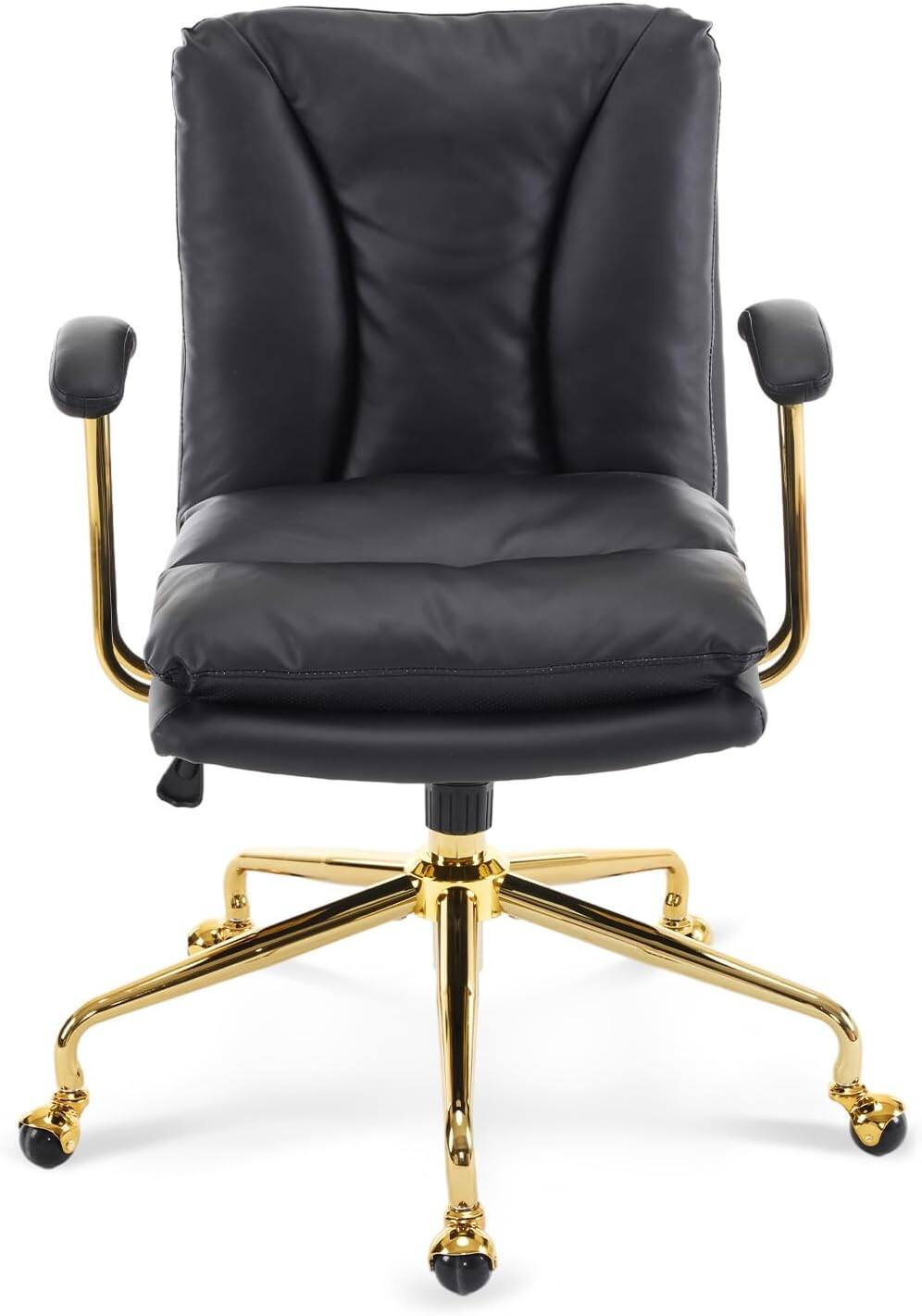Alt View 7. Winado - Desk Chair with Removable Armrests, Back,Adjustable Rolling Swivel Computer Task Chair for Study,Makeup,Office,Home - Black-PU.