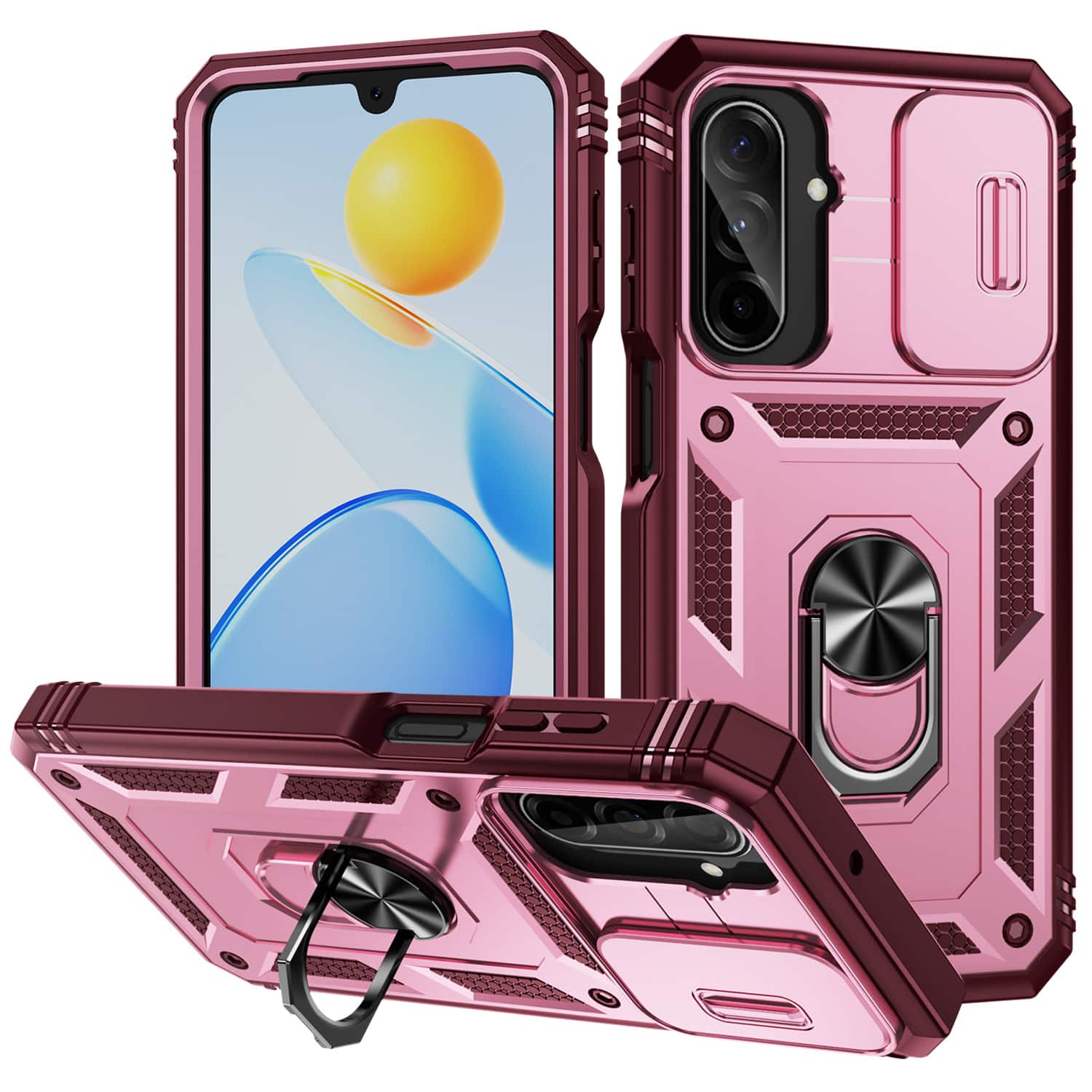 Dteck - Rotate Ring Kickstand Case For Samsung Galaxy A57 5G, Heavy-Duty Slide Lens Rugged Shockproof Hard PC TPU Cover - Pink/Rose price history on PriceWatchPro