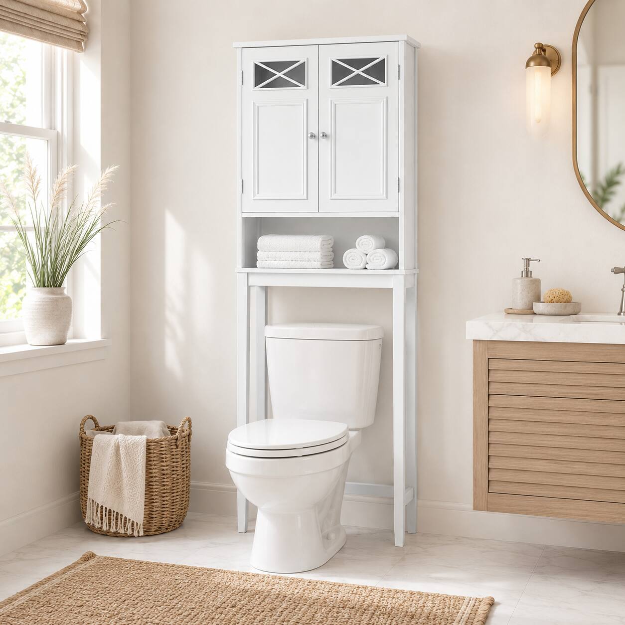 Alt View 3. Teamson Home - Dawson Over-the-Toilet Cabinet, 2-Door Bathroom Storage - White.