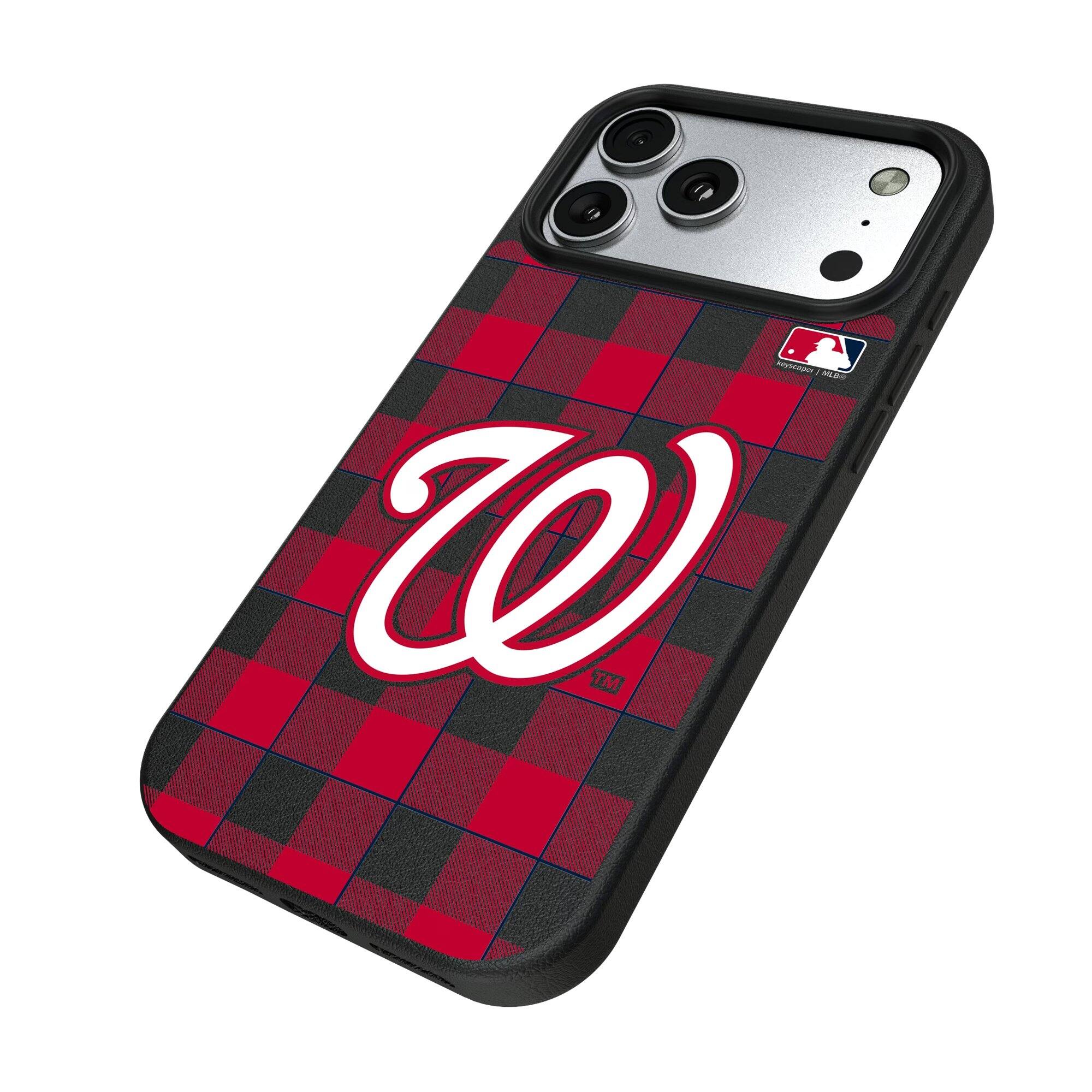 Alt View 1. Keyscaper - Washington Nationals Plaid Magnetic Bump iPhone Case - 15 Plus - Black.