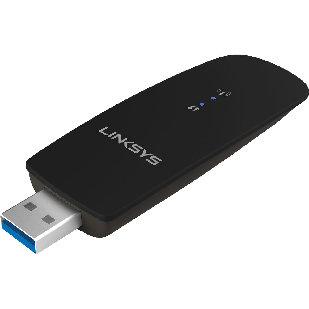 Left View: Linksys - AC1200 Dual-Band USB 3.0 Adapter - Black