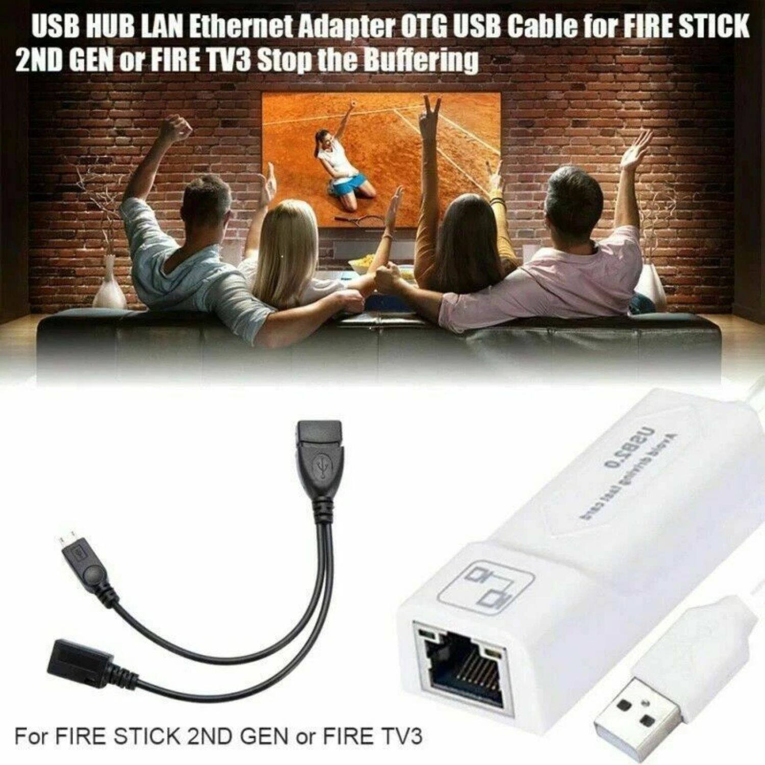 USB HUB LAN Ethernet Adapter OTG USB Cable for FIRE STICK 2ND GEN or FIRE TV3 Stop the Buffering

For FIRE STICK 2ND GEN or FIRE TV3