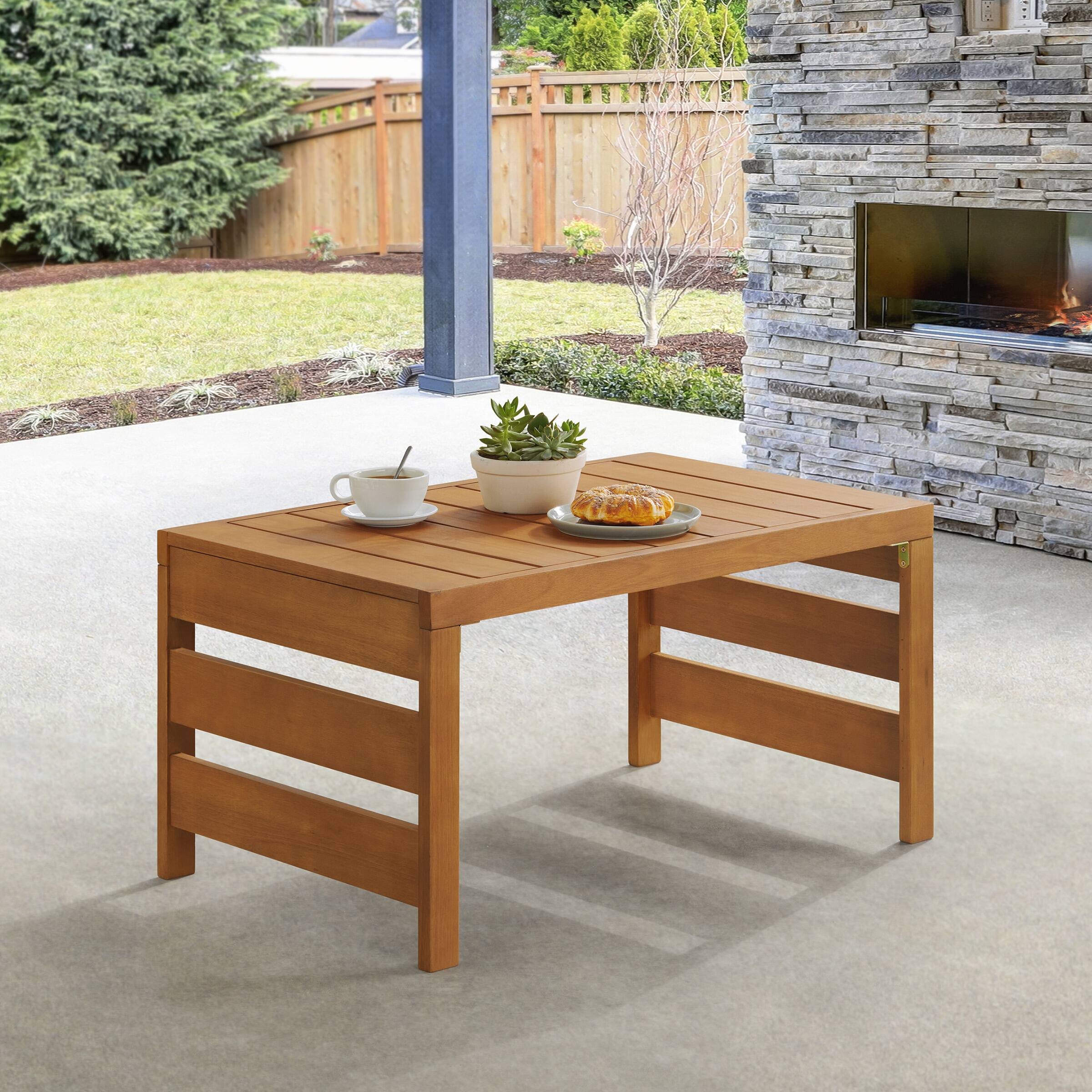 Alt View 1. Alaterre Furniture - Barton Outdoor Coffee Table Weather-Resistant Eucalyptus Wood Slotted Table - Brown.