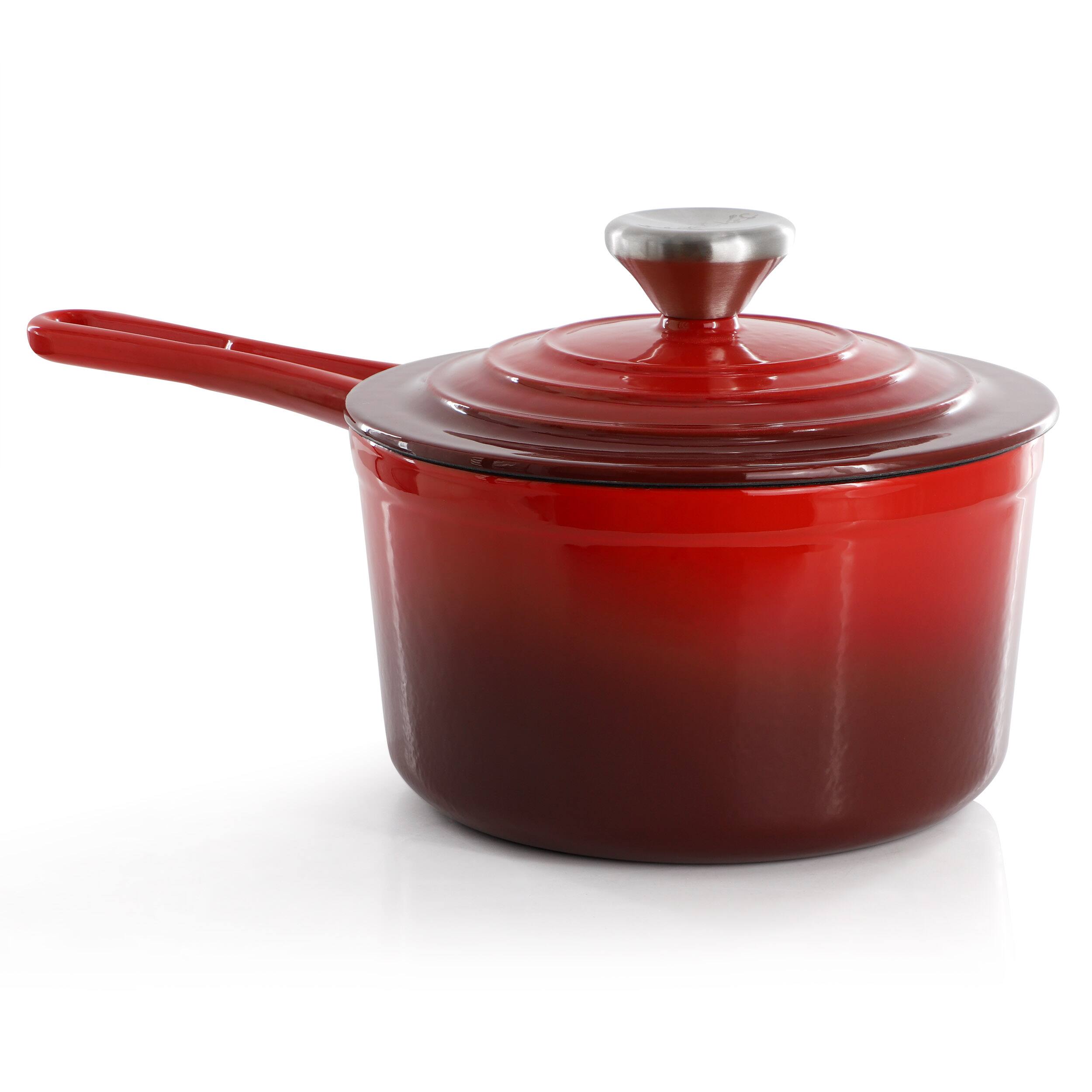Alt View 7. Mega Chef - MegaChef 2 Quart Enameled Cast Iron Sauce Pan in Gradient Red - Red.
