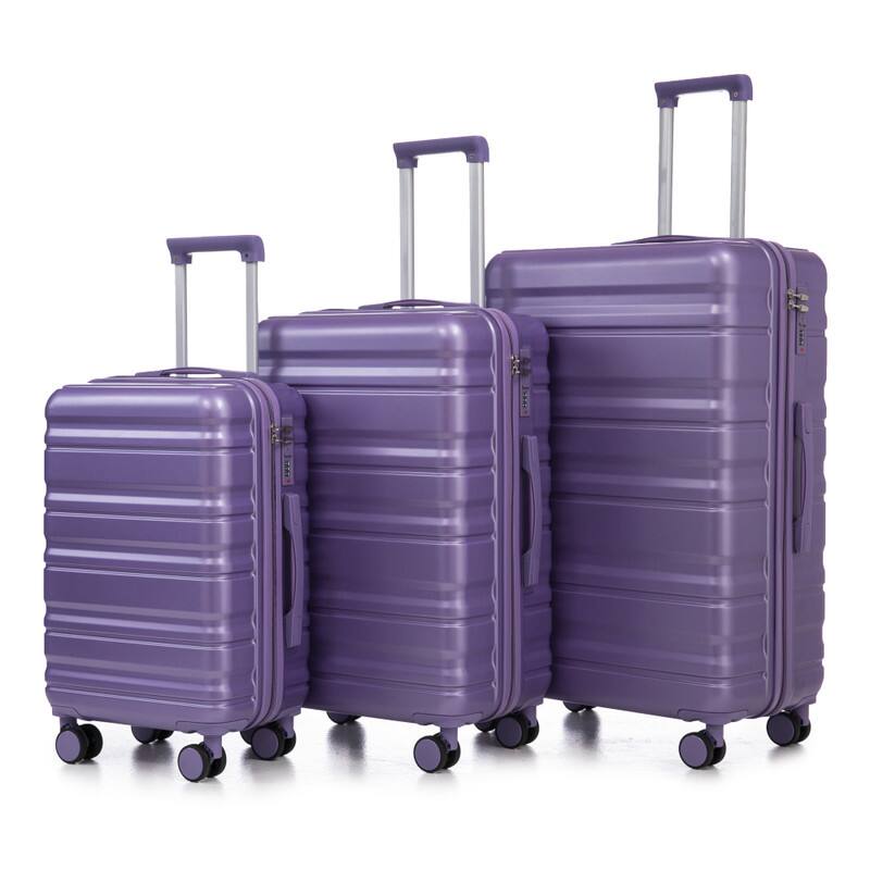 Front. HTUTWOO - TOURIST Luggage Sets - 20"/24"/28" 3 Pcs ABS Spinner Wheel Suitcase, Carry On, Matching Color, Combination Lock - Purple.