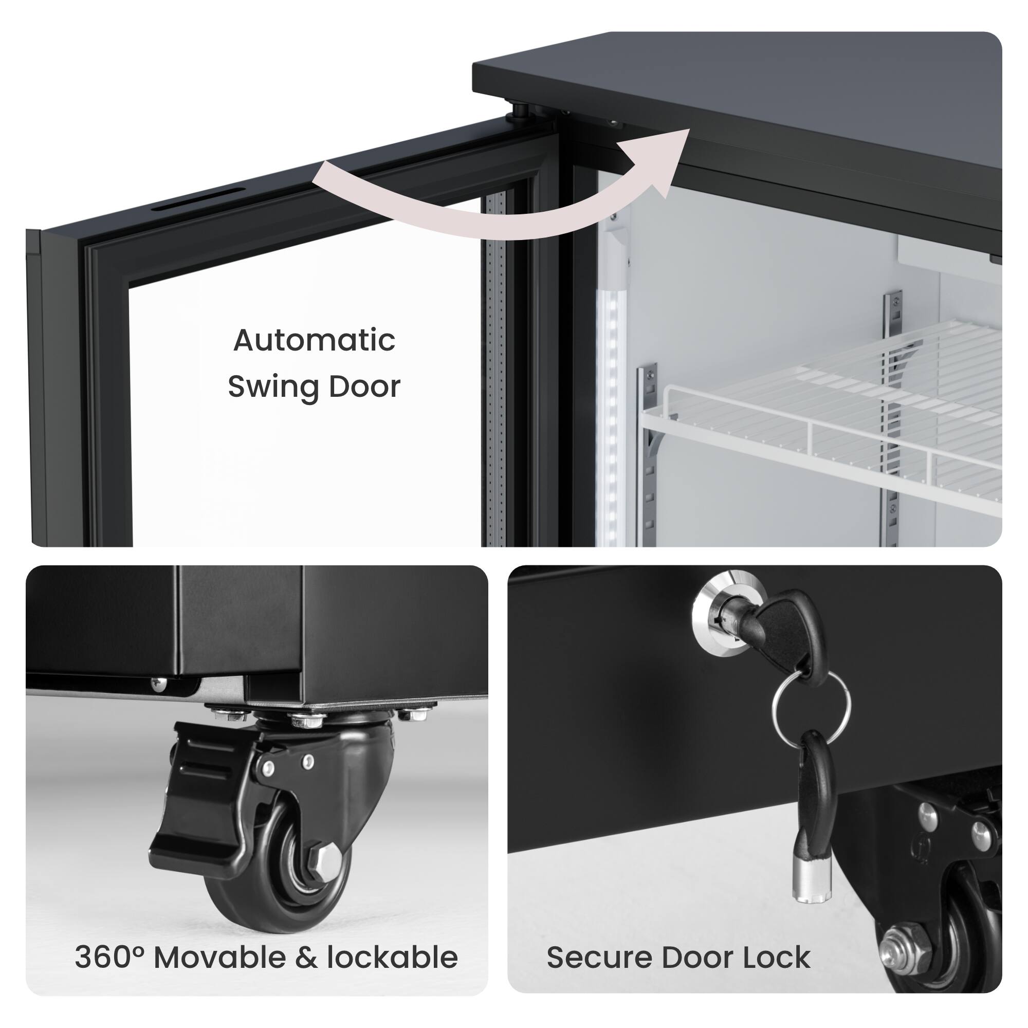 Automatic Swing Door  
360° Movable & Lockable  
Secure Door Lock