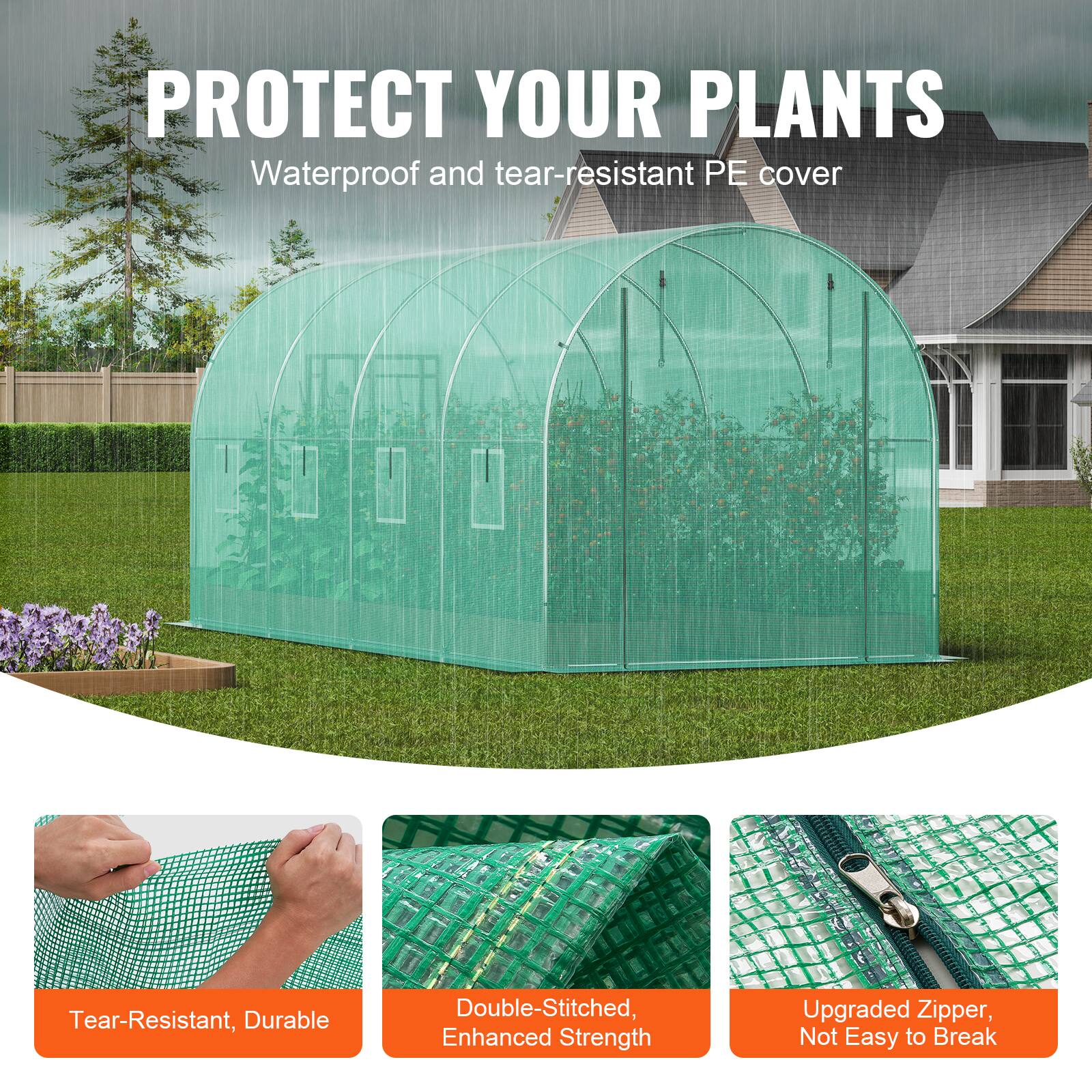 PROTECT YOUR PLANTS
Waterproof and tear-resistant PE cover

Tear-Resistant, Durable
Double-Stitched, Enhanced Strength
Upgraded Zipper, Not Easy to Break