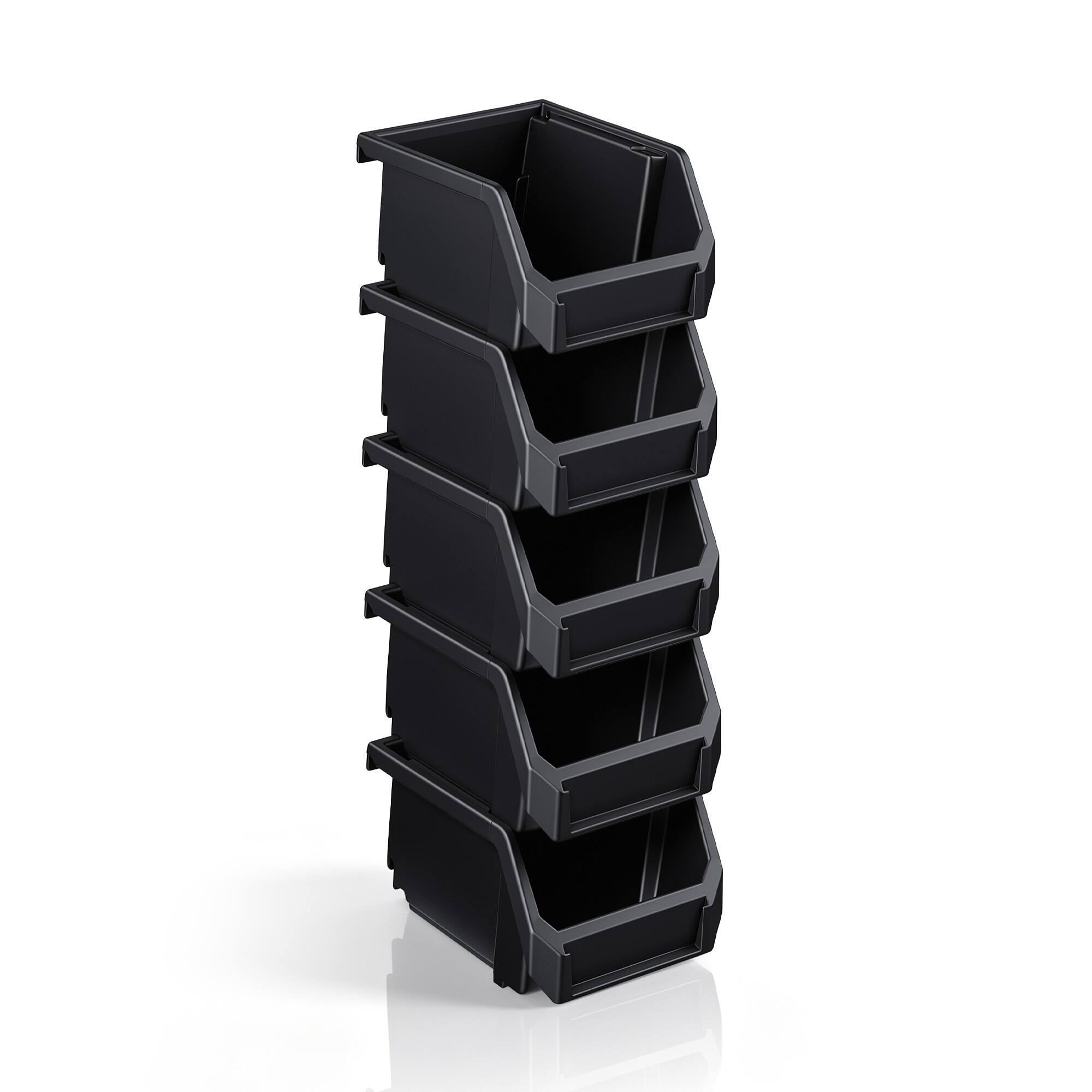 Angle. Sorbus - Sorbus Extra Small Open Front Stackable Garage Storage Bin – Heavy Duty Plastic Organizer Tote for Tools, Hardware - Black.