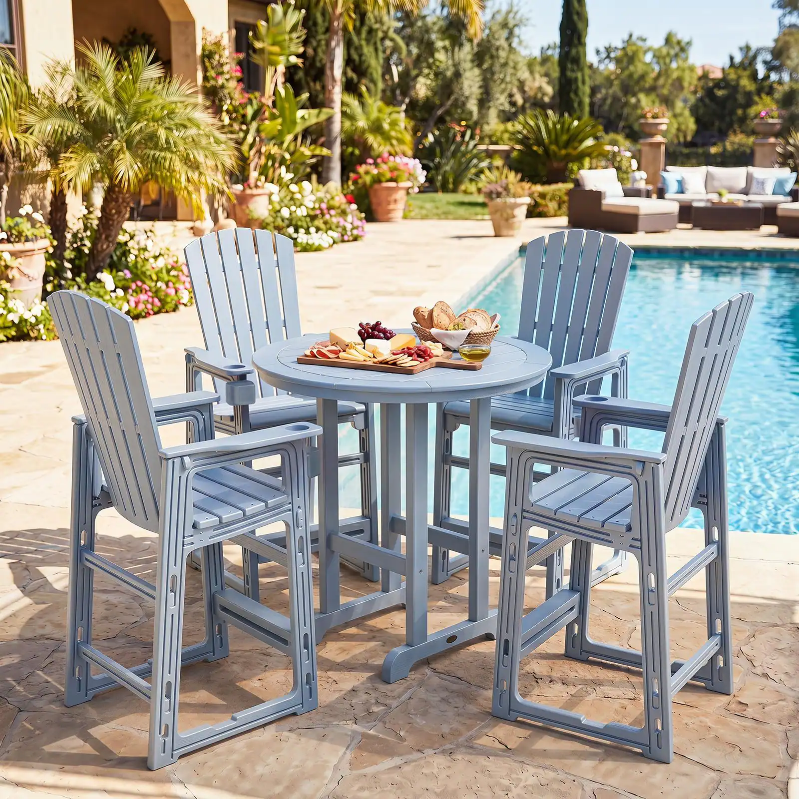 Alt View 4. Costway - Costway 1 PCS All-Weather HDPE Tall Adirondack Chair with Backrest Armrests Footrest Cup Holder - Gray.
