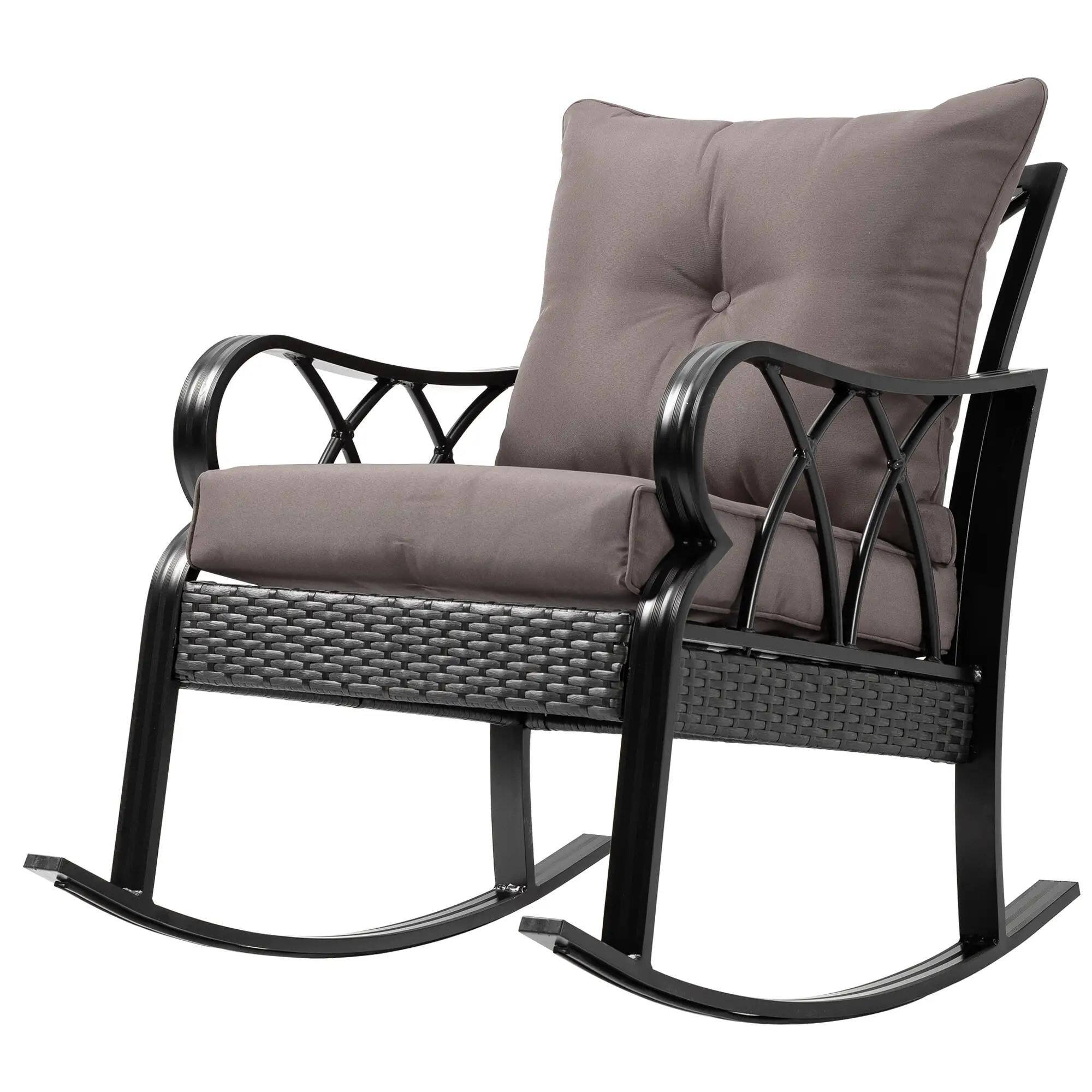 Angle. Resenkos - Resenkos Outdoor Wicker Rocking Chair with Padded Cushions, Aluminum Rattan Porch Rocker with Armrest, Gray - Gray.