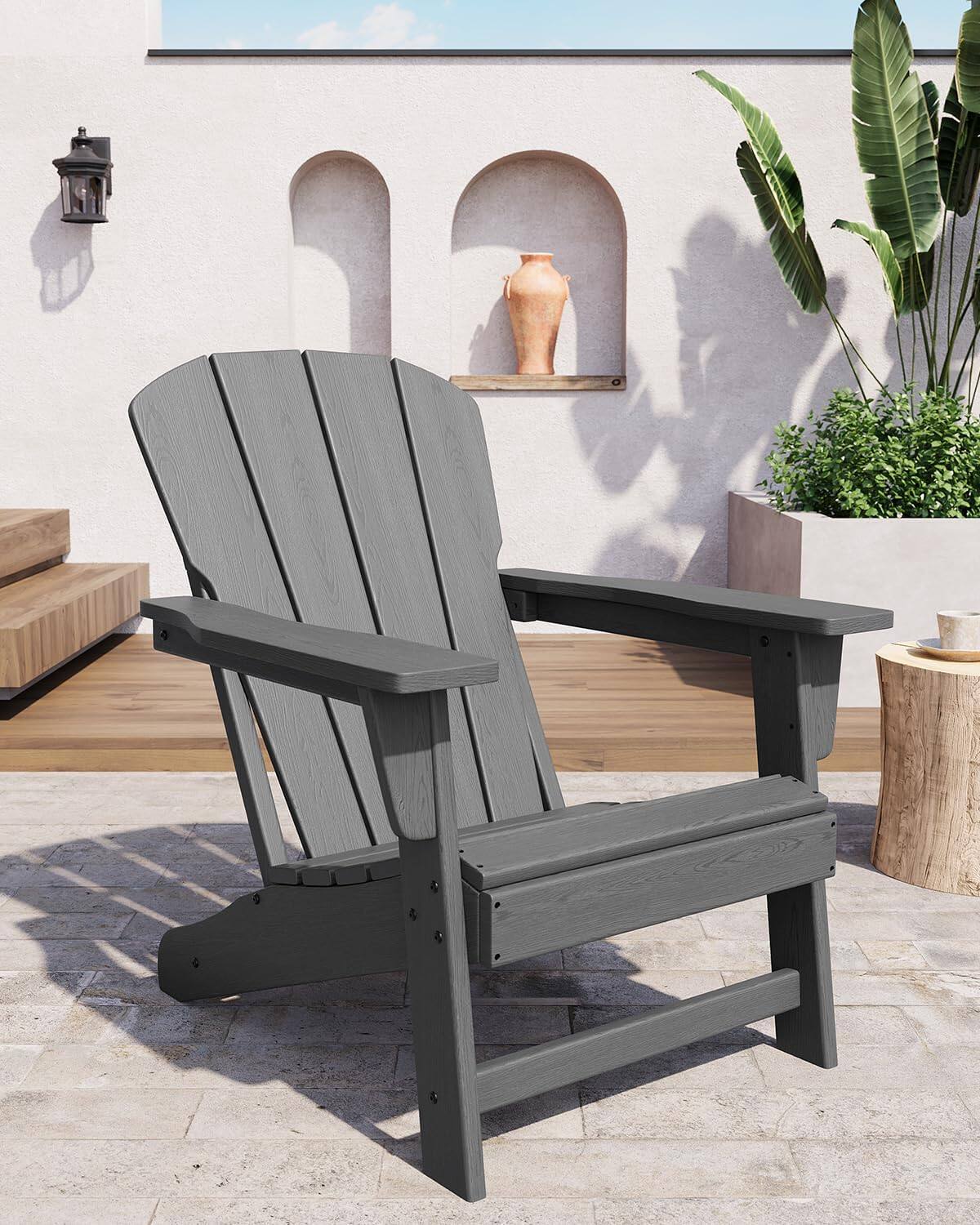 Front. Acekool - Adirondack Chair, HDPE Weather Resistant Outdoor Chair, 380 lbs Capacity, No Assembly Required, Gray - Gray.