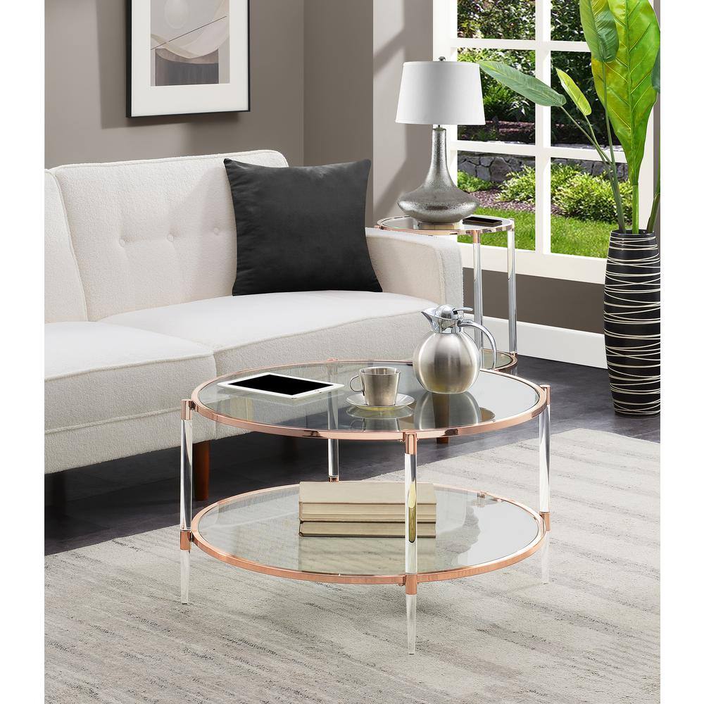 Left. Convenience Concepts - Royal Crest 2 Tier Acrylic Glass Coffee Table - Rose Gold/Glass/Metallic.