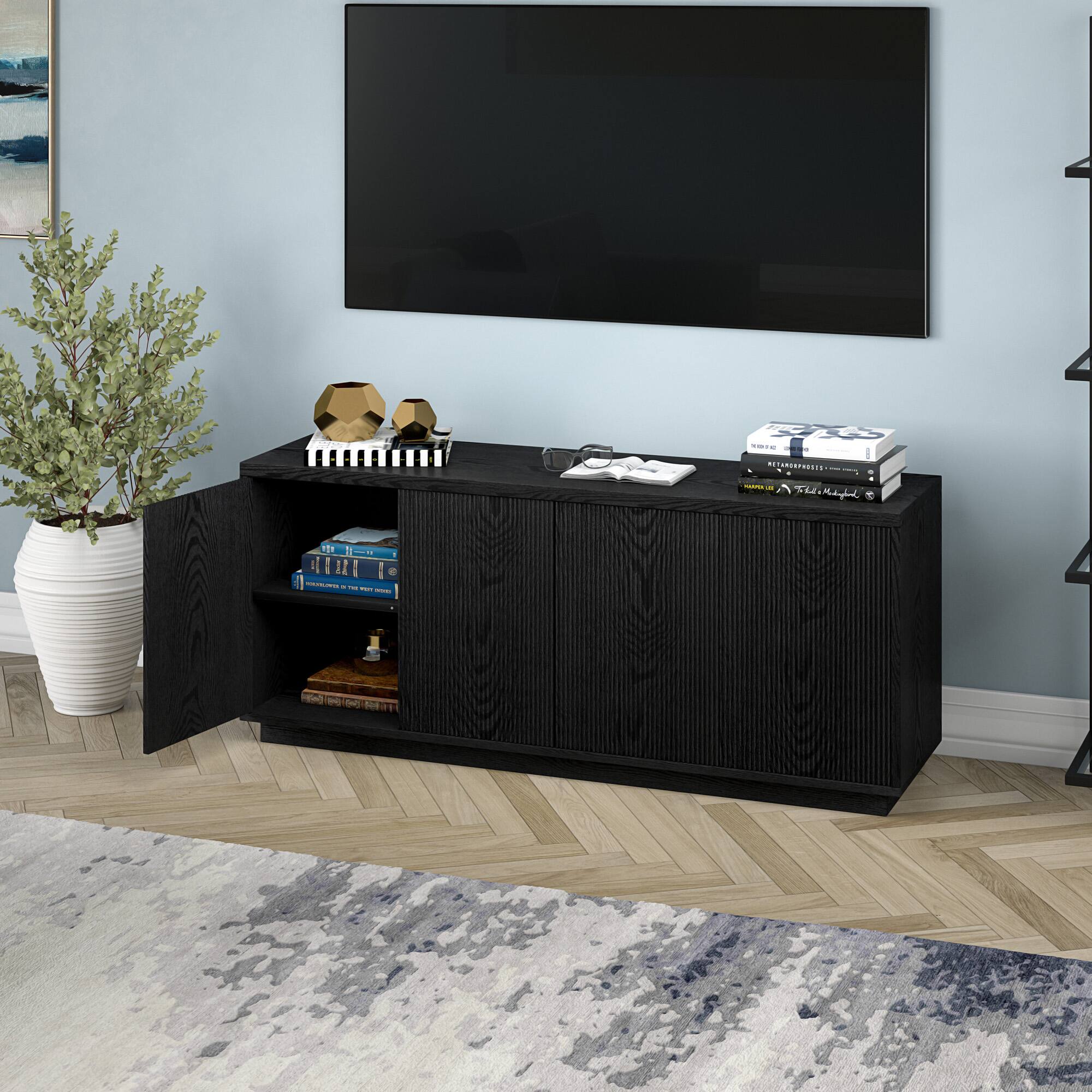 Alt View 33. Hudson&Canal - Hanson TV Stand Fits Most TVs up to 65 inches - Black Grain.