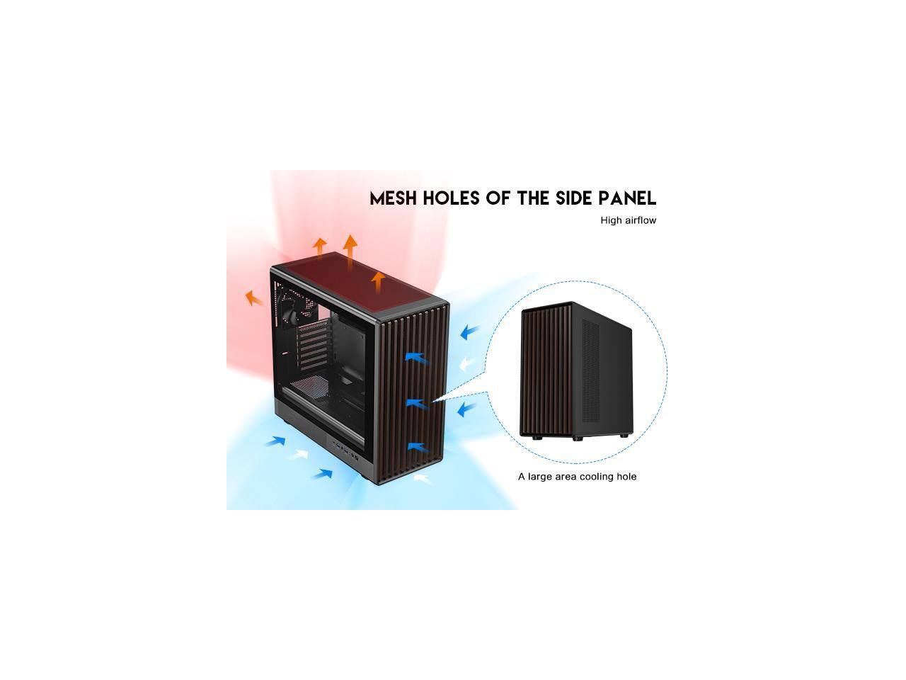 MESH HOLES OF THE SIDE PANEL  
High airflow  
A large area cooling hole