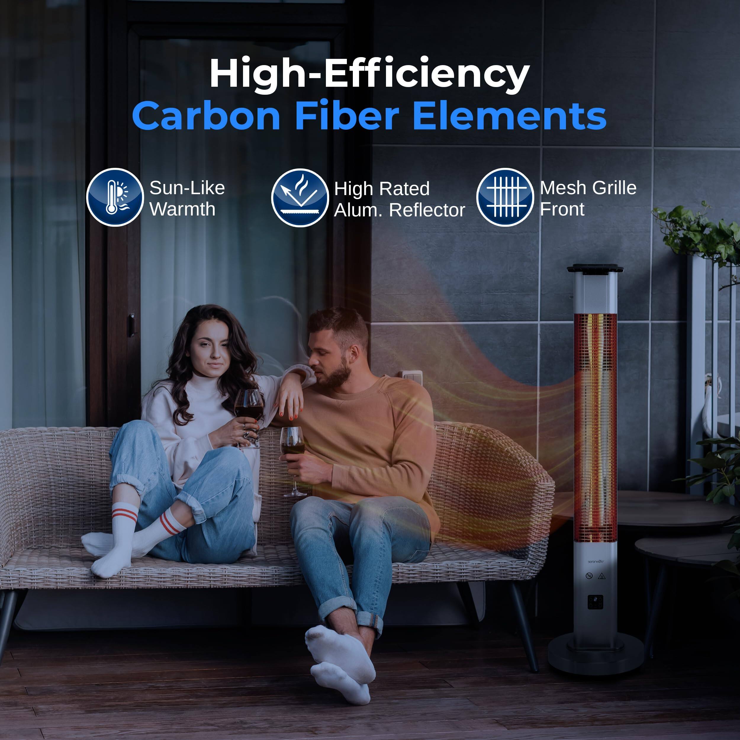 High-Efficiency Carbon Fiber Elements  
Sun-Like Warmth  
High Rated Alum. Reflector  
Mesh Grille Front