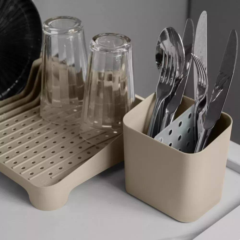Alt View 2. OU - OU Kitchen Sink Organizer 3pc Set, Dish Rack, Cutlery Drainer & Soap Dispenser Caddy w Sponge Holder - Beige - Beige.