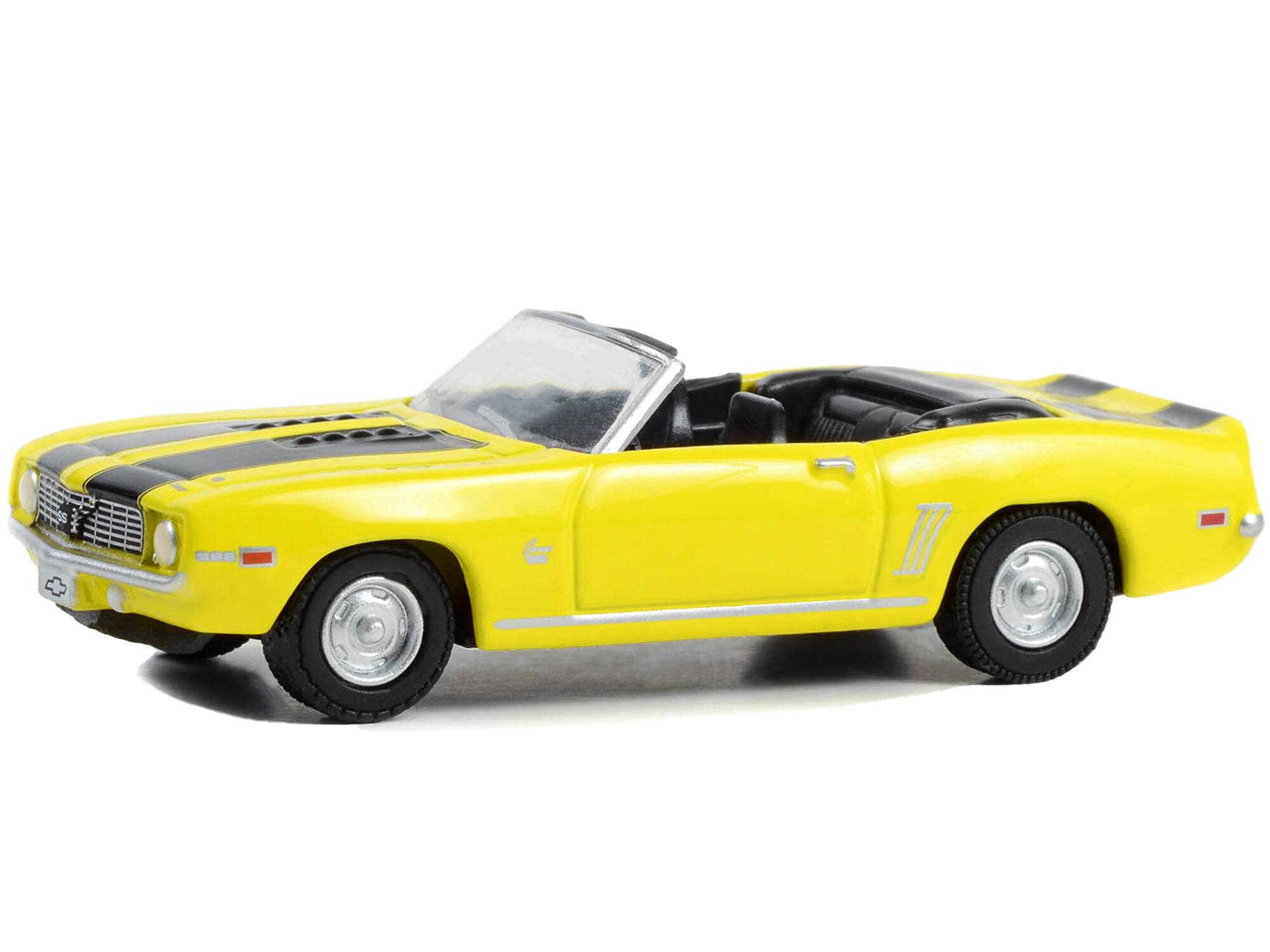 Alt View 1. Greenlight - 1969 Chevrolet Camaro SS Convertible Yellow with Black Stripes "Woodward Dream Cruise" 1/64 Model Car by Greenlight.