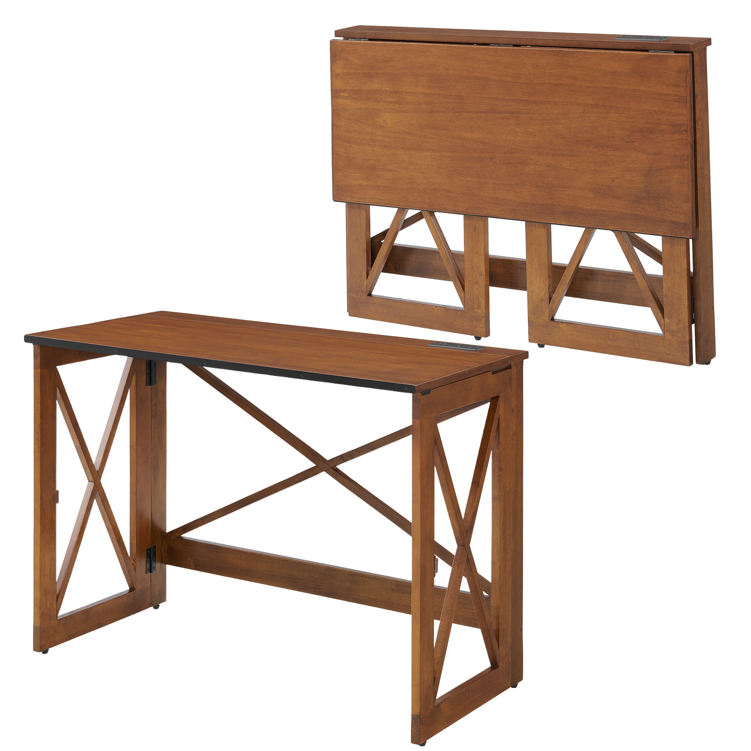 MECO - Stakmore Stylish Versatile Folding Desk with Built In Outlets - Fruitwood