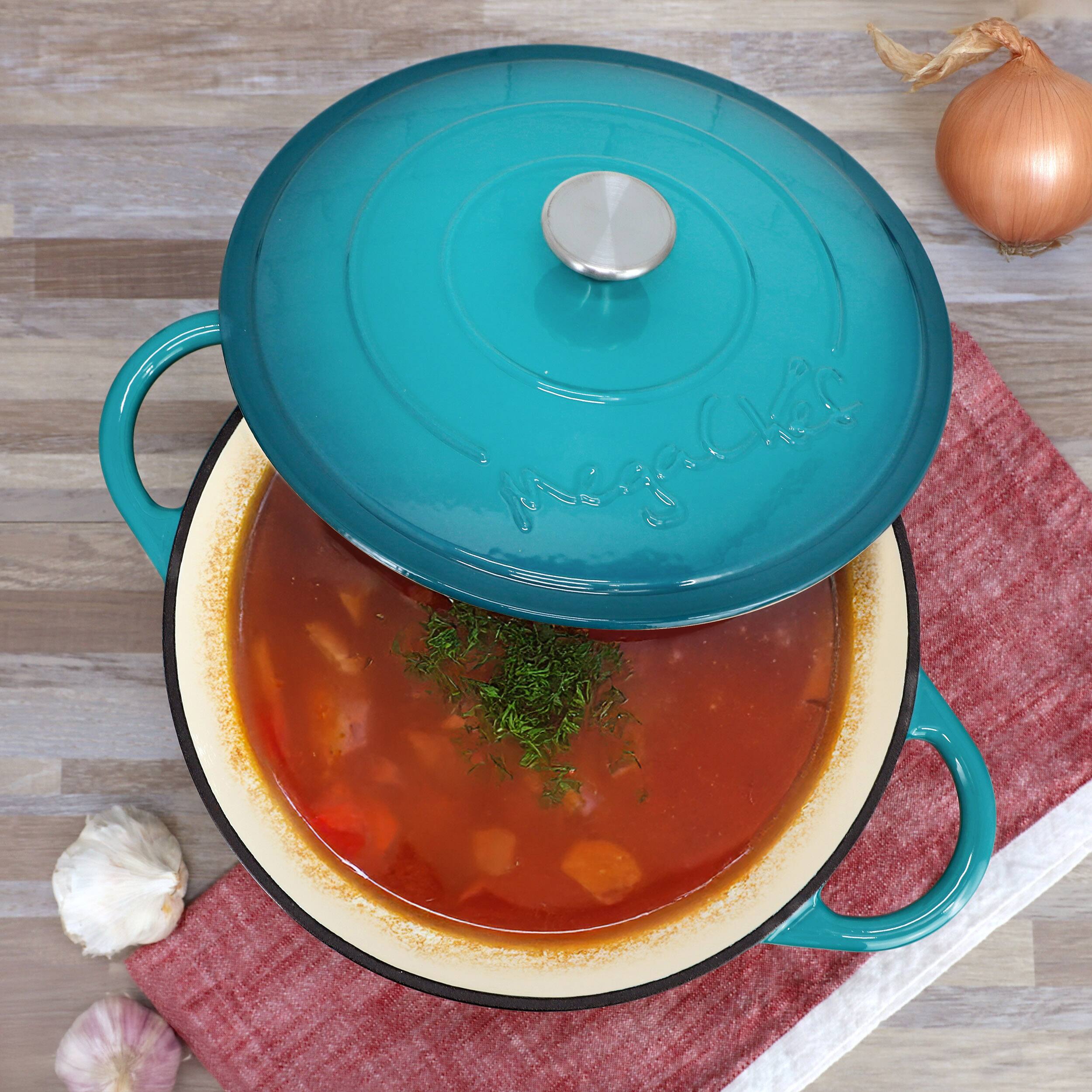 Alt View 7. MegaChef - MegaChef 6.35 Quart Round Enameled Cast Iron Dutch Oven with Self Basting Lid in Light Blue - Light Blue.