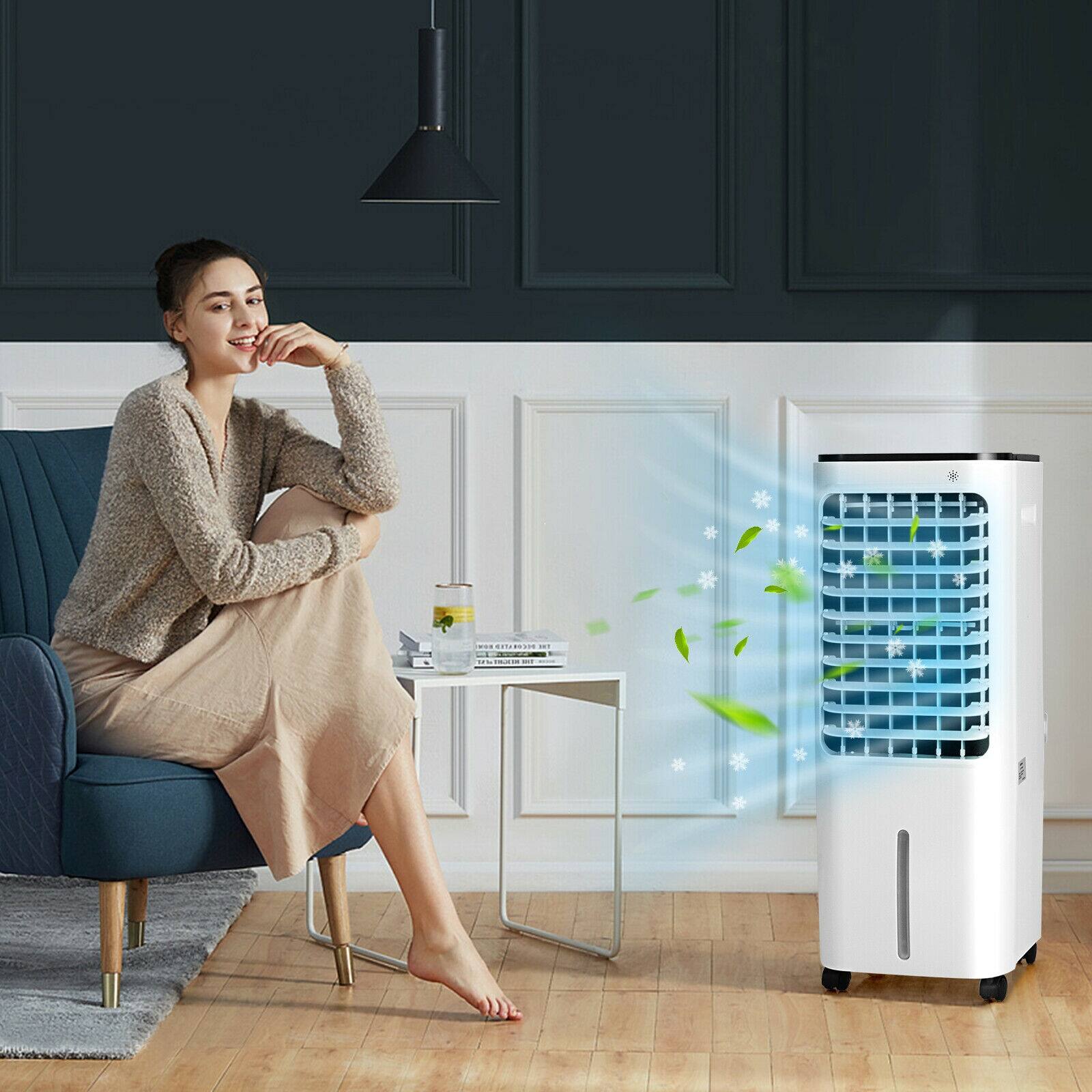 Angle. Sugift - 4-in-1 Evaporative Air Cooler with 12L Water Tank and 4 Ice Boxes-White - White.