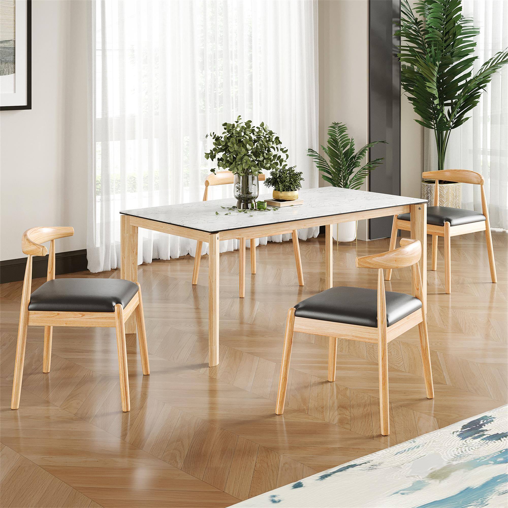 Alt View 3. Boyel Living - Weave Dining Chairs Set of 2 Mid-Century Modern Kitchen Chair with Solid Oak Frame - Wood.