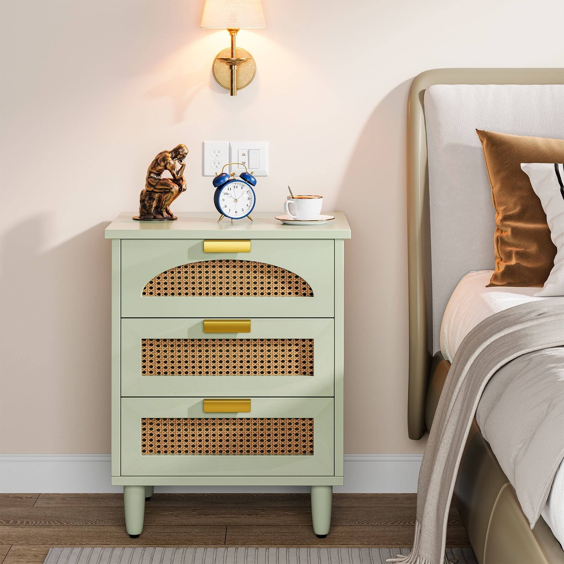 Angle. Kadyn - Kadyn Elegant Wood Nightstand, 20" Side Cabinet With 3 Drawers, Space-Saving Storage For Bedroom, Green - Green.