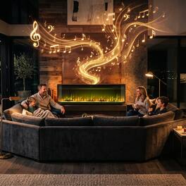 Famapy - Smart Electric Fireplace with 3-Sided Glass, 16 Flame Colors, Stereo Speakers and 1500W Heater
